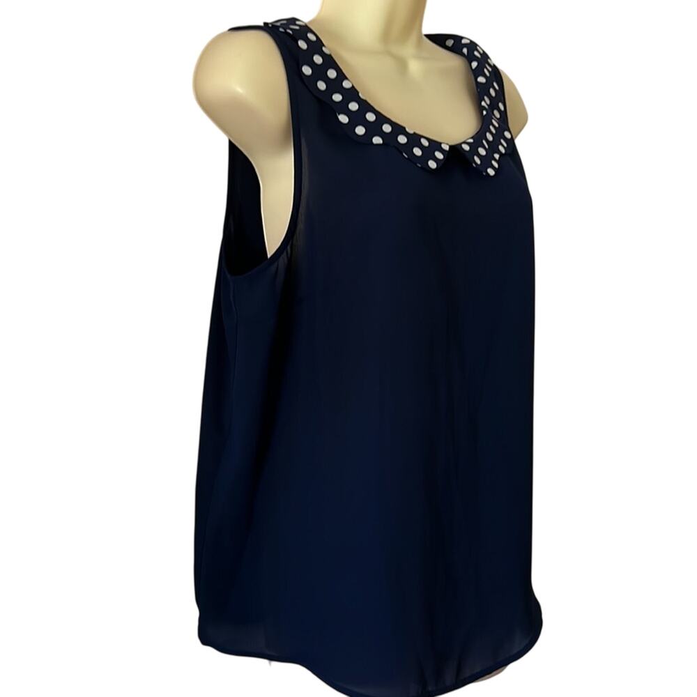 Disney LC Lauren Conrad Navy Blue Blouse with Polka Dot Collar Woman Size Large - Picture 2 of 10